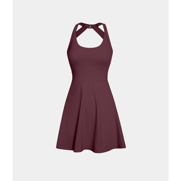 Halara Backless Twisted Cool Touch Active Dress Wine Red Burgundy Holiday Medium - Picture 2 of 8